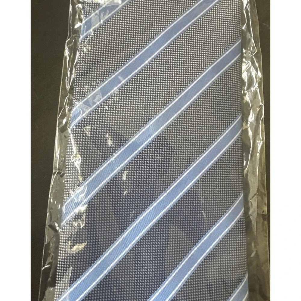 Kailong Men's Handmade 100% Silk Tie Navy Light Blue Striped Necktie New